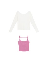 Sheer Knit Off Shoulder Long Sleeve Top and Contrast Strappy Camisole Set Wear