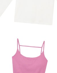 Sheer Knit Off Shoulder Long Sleeve Top and Contrast Strappy Camisole Set Wear