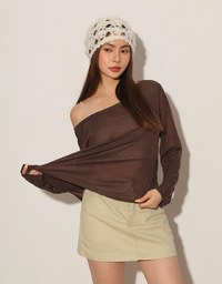 Sheer Knit Off Shoulder Long Sleeve Top and Contrast Strappy Camisole Set Wear