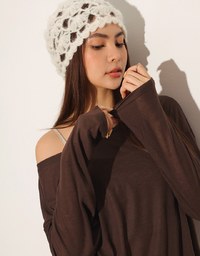 Sheer Knit Off Shoulder Long Sleeve Top and Contrast Strappy Camisole Set Wear