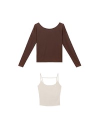 Sheer Knit Off Shoulder Long Sleeve Top and Contrast Strappy Camisole Set Wear