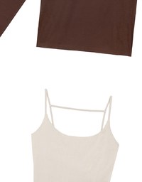 Sheer Knit Off Shoulder Long Sleeve Top and Contrast Strappy Camisole Set Wear