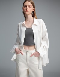 【Stain Resistant】Oversized Pocket Detail Button Down Shirt Blouse