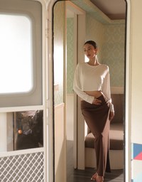 Basic Crew Neck Knit Fitted Long Sleeve Crop Top