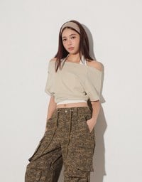 Faux 2 Piece Off Shoulder Contrast Hem Knit Crop Top