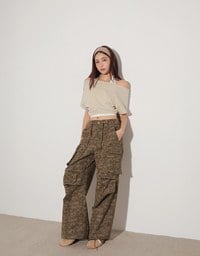 Faux 2 Piece Off Shoulder Contrast Hem Knit Crop Top