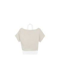Faux 2 Piece Off Shoulder Contrast Hem Knit Crop Top
