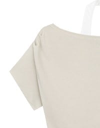 Faux 2 Piece Off Shoulder Contrast Hem Knit Crop Top