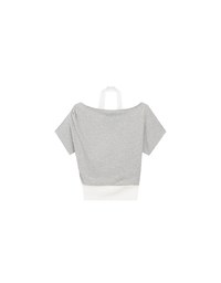 Faux 2 Piece Off Shoulder Contrast Hem Knit Crop Top
