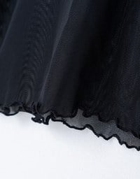 Turtleneck Sheer Ruffle Trim Top - Plain / Polka Dot Design