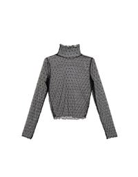 Turtleneck Sheer Ruffle Trim Top - Plain / Polka Dot Design