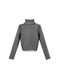 Turtleneck Sheer Ruffle Trim Top - Plain / Polka Dot Design