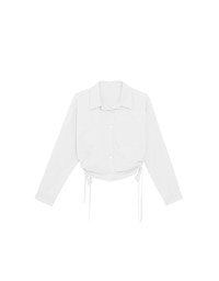 Side Drawstring Detail Collared Button Down Shirt Blouse