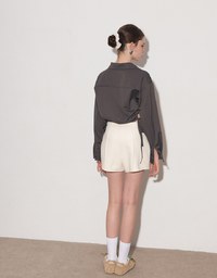 Side Drawstring Detail Collared Button Down Shirt Blouse