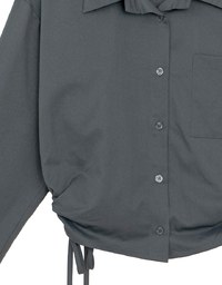 Side Drawstring Detail Collared Button Down Shirt Blouse