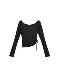 Sheer Knit Round Neck Long Sleeve Top with Adjustable Ruched Hem