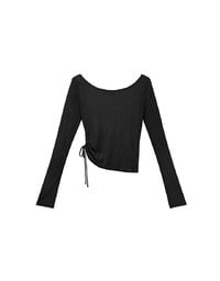 Sheer Knit Round Neck Long Sleeve Top with Adjustable Ruched Hem