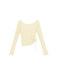Sheer Knit Round Neck Long Sleeve Top with Adjustable Ruched Hem