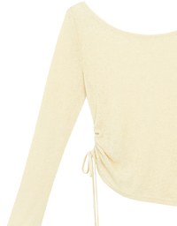 Sheer Knit Round Neck Long Sleeve Top with Adjustable Ruched Hem