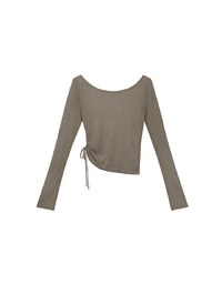 Sheer Knit Round Neck Long Sleeve Top with Adjustable Ruched Hem
