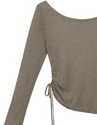 Sheer Knit Round Neck Long Sleeve Top with Adjustable Ruched Hem