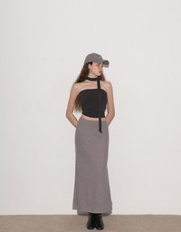 Ruched Side Crop Tube Bra Top with Thin Scarf Set