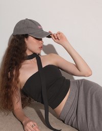 Ruched Side Crop Tube Bra Top with Thin Scarf Set