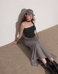 Ruched Side Crop Tube Bra Top with Thin Scarf Set