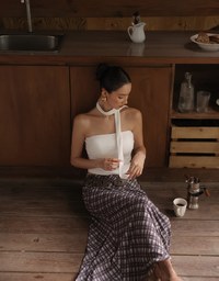 Ruched Side Crop Tube Bra Top with Thin Scarf Set
