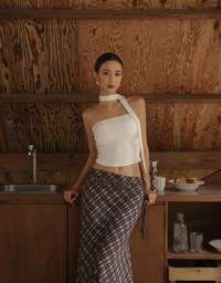 Ruched Side Crop Tube Bra Top with Thin Scarf Set
