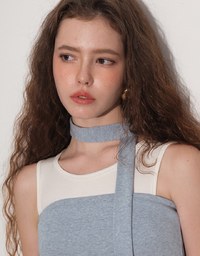 Ruched Side Crop Tube Bra Top with Thin Scarf Set