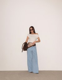 Fitted Off Shoulder Stretch Cotton Short Sleeve Top