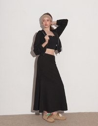 Cropped Zip Up Hoodie Jacket with Ribbed Elastic Hem