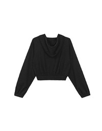 Cropped Zip Up Hoodie Jacket with Ribbed Elastic Hem