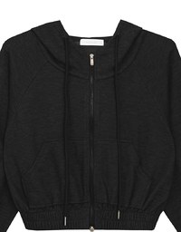 Cropped Zip Up Hoodie Jacket with Ribbed Elastic Hem