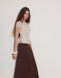 Faux 2 Piece Short Sleeve Tee with Back Lace Up Detail
