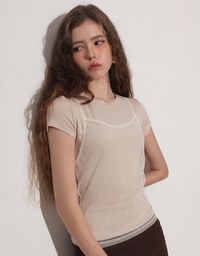 Faux 2 Piece Short Sleeve Tee with Back Lace Up Detail