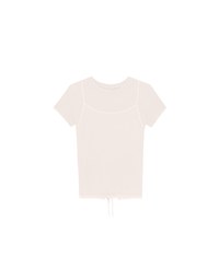Faux 2 Piece Short Sleeve Tee with Back Lace Up Detail