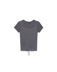 Faux 2 Piece Short Sleeve Tee with Back Lace Up Detail