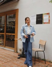 【Ling Cheng Design】Button Down Collared Shirt Blouse with Sleeveless Inner Shirt Set Wear  (Striped / Solid)