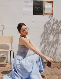【Ling Cheng Design】Button Down Collared Shirt Blouse with Sleeveless Inner Shirt Set Wear  (Striped / Solid)