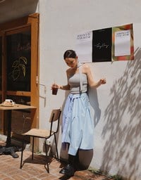 【Ling Cheng Design】Button Down Collared Shirt Blouse with Sleeveless Inner Shirt Set Wear  (Striped / Solid)
