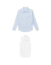 【Ling Cheng Design】Button Down Collared Shirt Blouse with Sleeveless Inner Shirt Set Wear  (Striped / Solid)