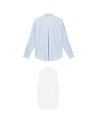 【Ling Cheng Design】Button Down Collared Shirt Blouse with Sleeveless Inner Shirt Set Wear  (Striped / Solid)
