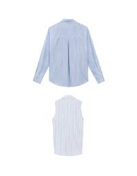 【Ling Cheng Design】Button Down Collared Shirt Blouse with Sleeveless Inner Shirt Set Wear  (Striped / Solid)