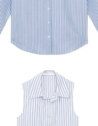【Ling Cheng Design】Button Down Collared Shirt Blouse with Sleeveless Inner Shirt Set Wear  (Striped / Solid)