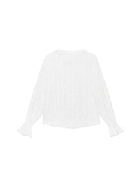 【Ling Cheng Design】Lace Trim Puff Sleeve Button Front Shirt Blouse