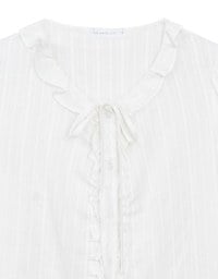 【Ling Cheng Design】Lace Trim Puff Sleeve Button Front Shirt Blouse