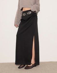 High Waist Jersey Maxi Skirt with Side Ruching