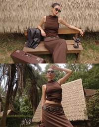 High Waist Jersey Maxi Skirt with Side Ruching